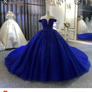 Elegant Blue Off-Shoulder Gown